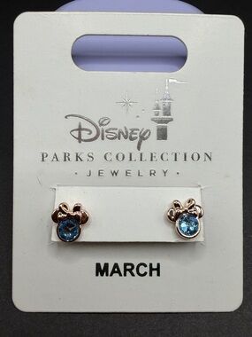 Disney Rose Gold Minnie Mouse Earrings with Bright Blue Crystals. NWT